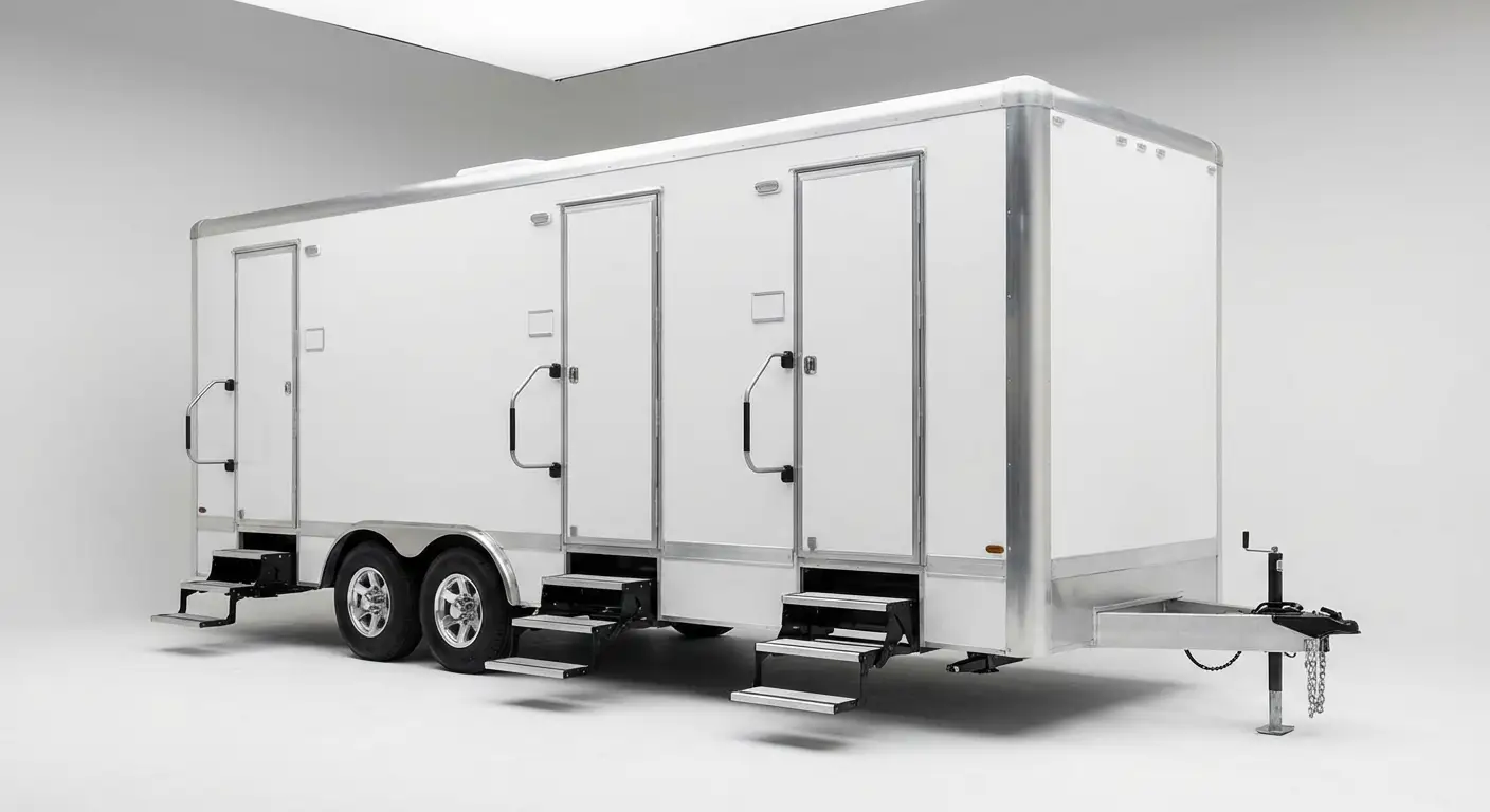 Climate controlled restroom trailer interior features in Woburn, MA