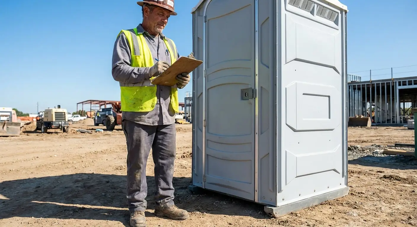 Portable toilet delivery truck ready for service in Woburn, MA